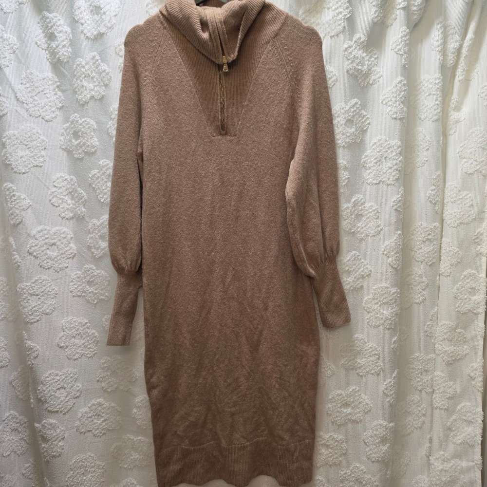 J.Crew NWOT Merino Wool Alpaca Blend Quarter Zip Balloon Sleeve Sweater Dress S